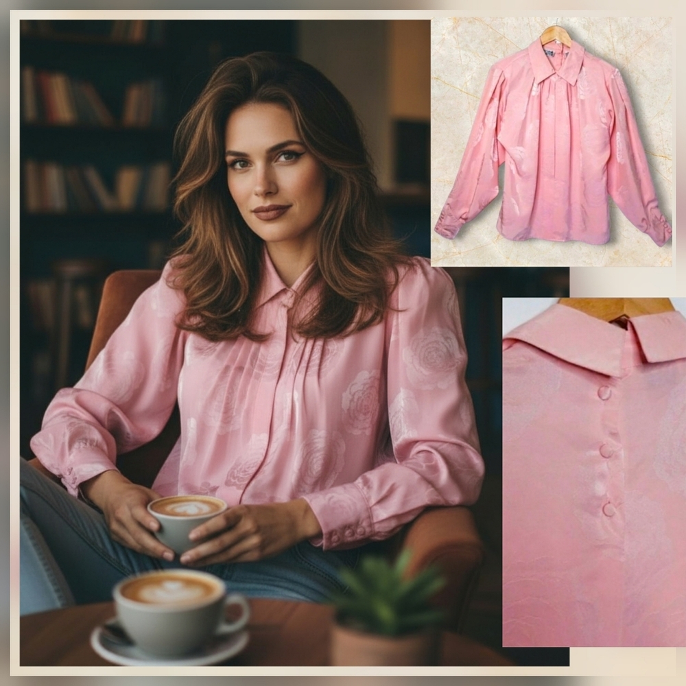 Vintage | Regina Porter | pink rose button-down blouse size 10